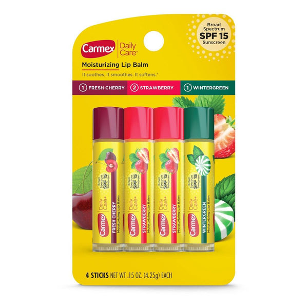 Carmex Daily Care Lip Balm Moisturizing Assorted Stick - SPF 15 - 4pk/0.60oz